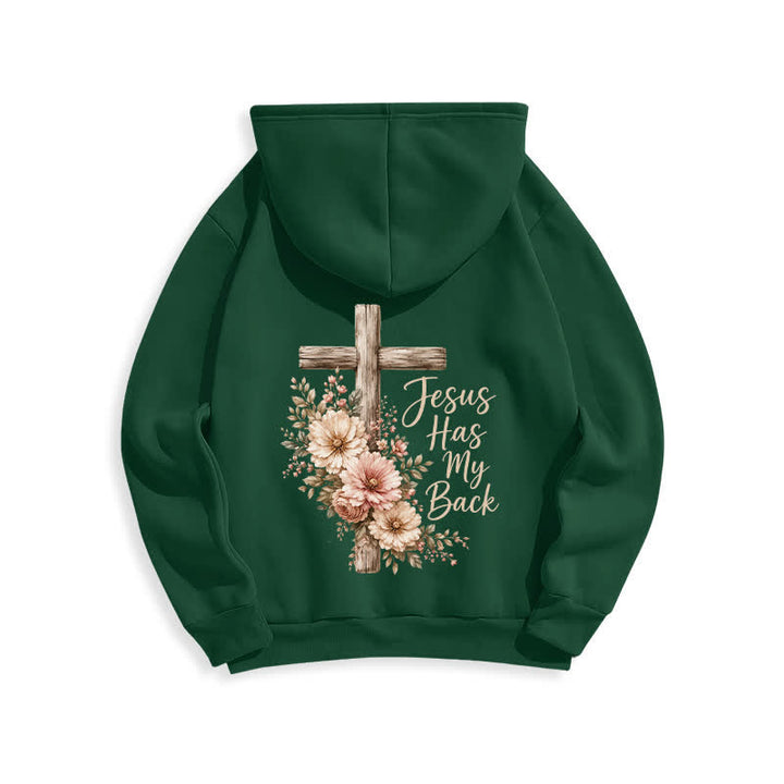 Christianartworkshop Jesus Has My Back Floral Cross White Pullover Hoodie - image 13
