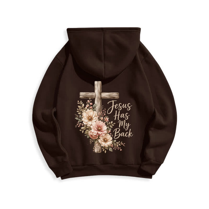 Christianartworkshop Jesus Has My Back Floral Cross White Pullover Hoodie - image 10