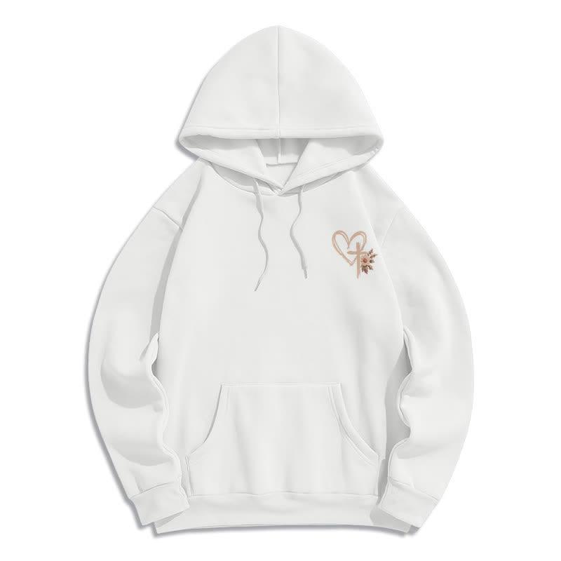 Christianartworkshop Jesus Has My Back Floral Cross White Pullover Hoodie - image 2