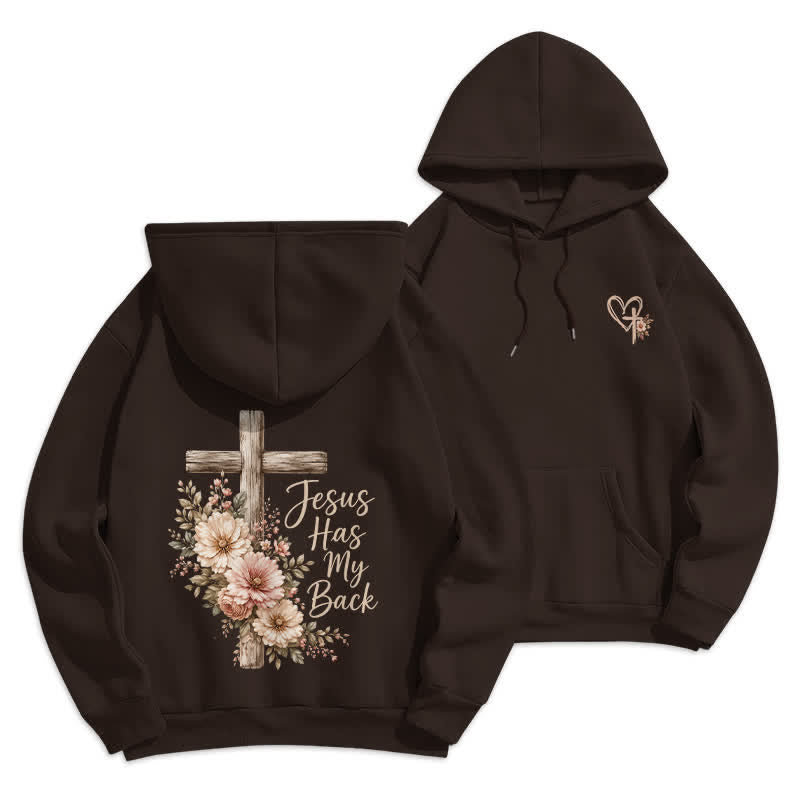 Christianartworkshop Jesus Has My Back Floral Cross White Pullover Hoodie - Coffee - 2XL - image 9
