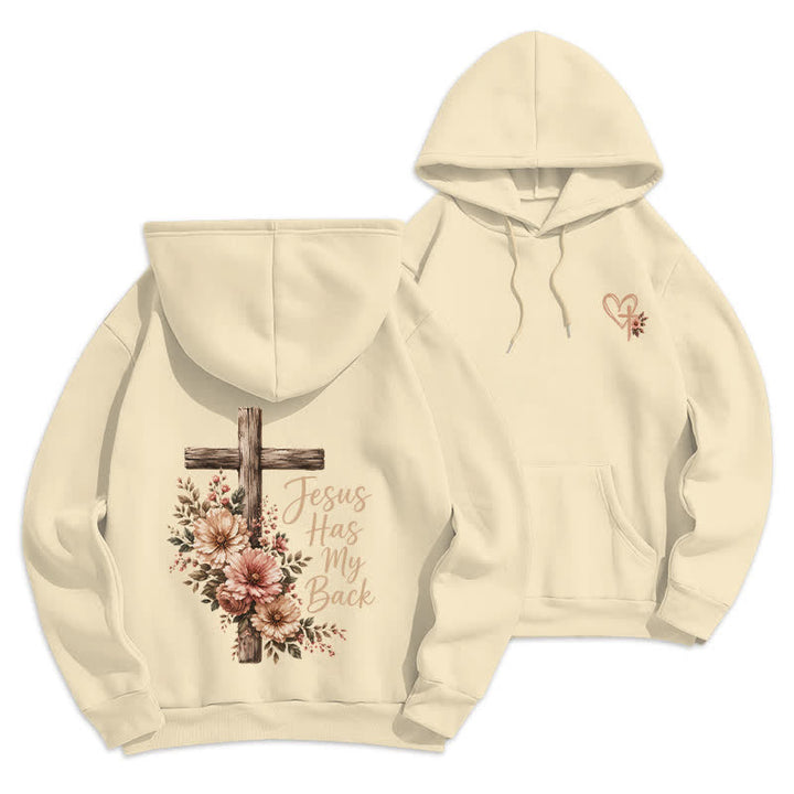 Christianartworkshop Jesus Has My Back Floral Cross White Pullover Hoodie - Apricot - 2XL - image 21