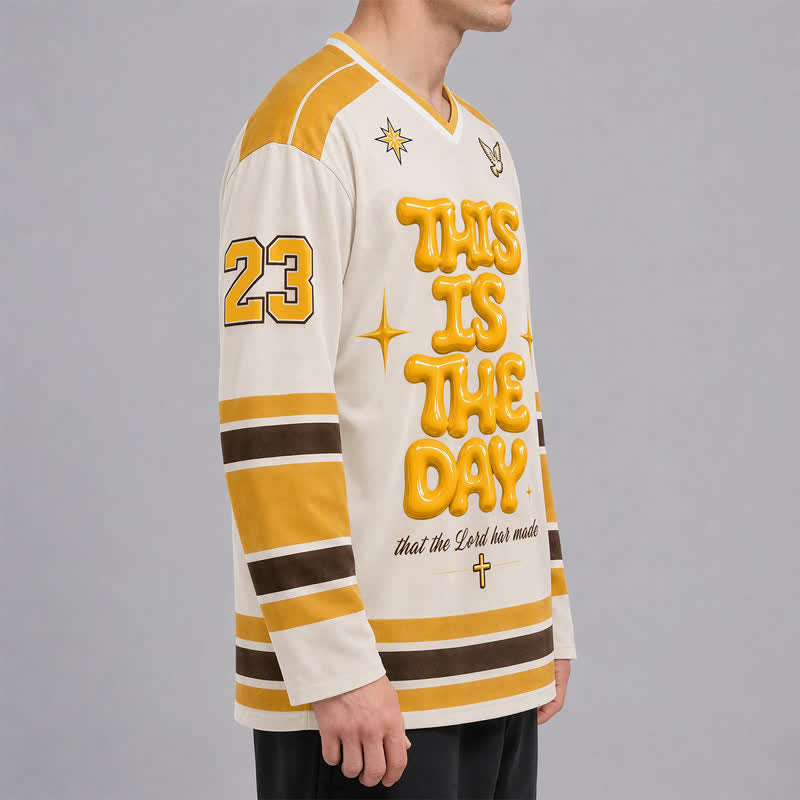 Christianartworkshop This Is The Day Puff Print Hockey Jersey - image 5