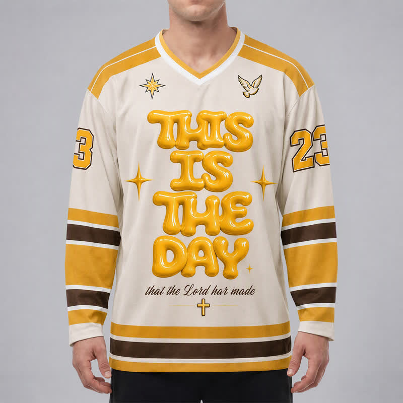 Christianartworkshop This Is The Day Puff Print Hockey Jersey - image 3