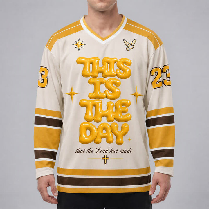 Christianartworkshop This Is The Day Puff Print Hockey Jersey - image 3