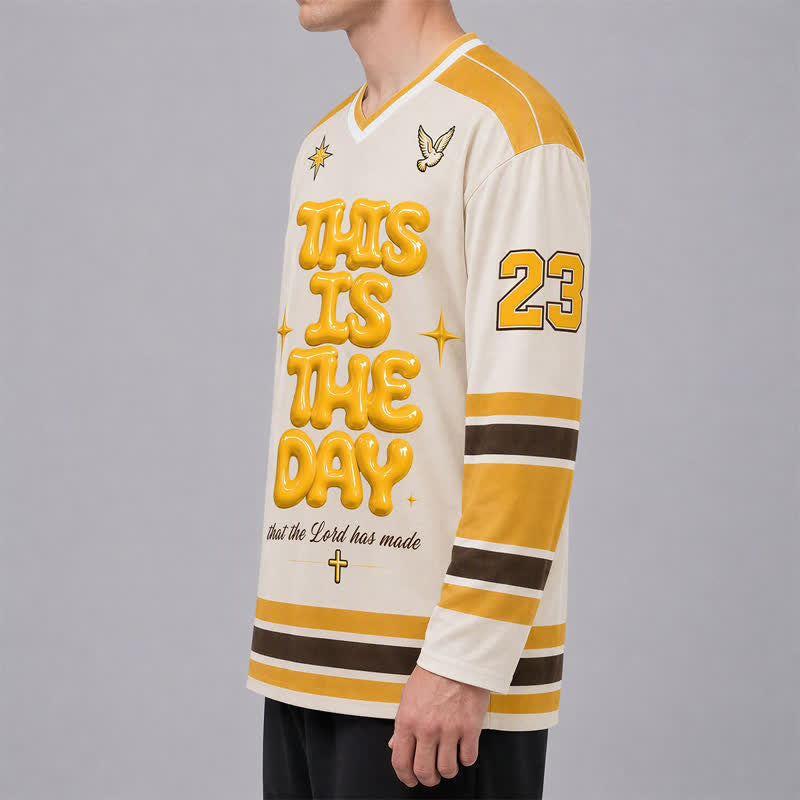 Christianartworkshop This Is The Day Puff Print Hockey Jersey - image 6