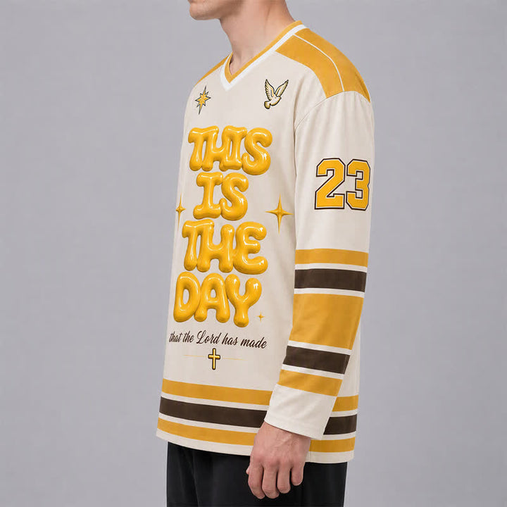 Christianartworkshop This Is The Day Puff Print Hockey Jersey - image 6