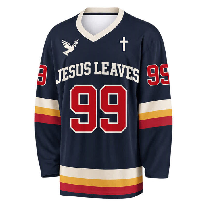 Christianartworkshop Jesus Leaves 99 Navy Long Sleeve Hockey Jersey - image 1