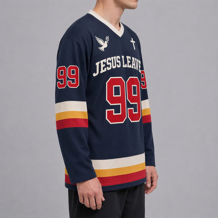 Christianartworkshop Jesus Leaves 99 Navy Long Sleeve Hockey Jersey - image 5