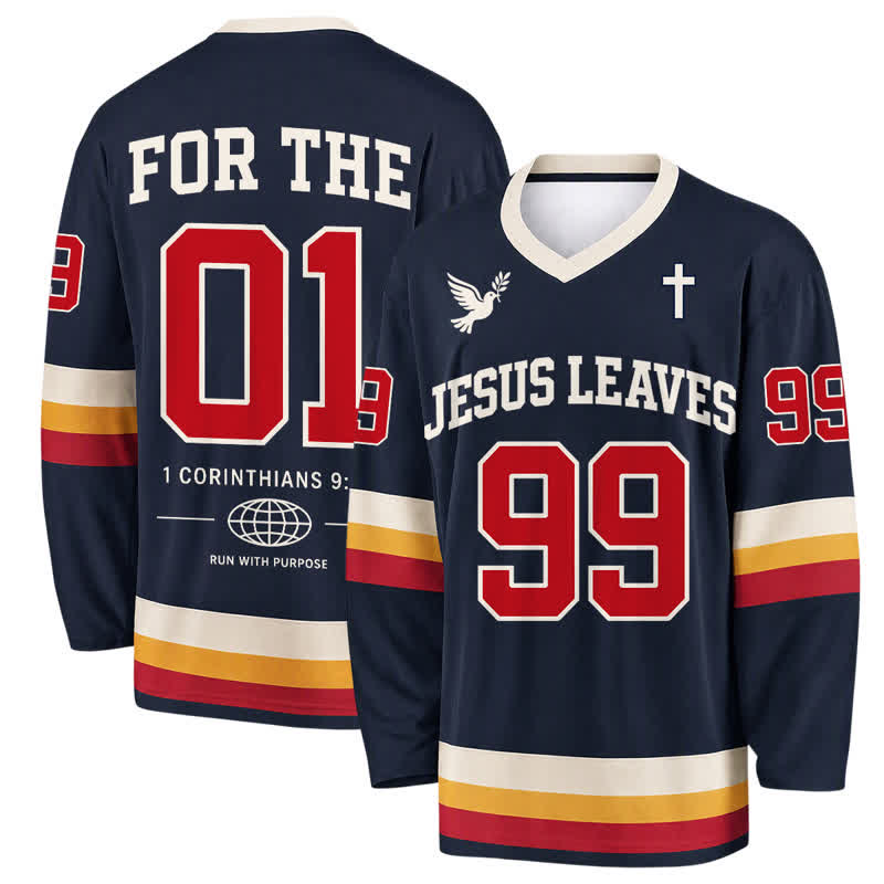 Christianartworkshop Jesus Leaves 99 Navy Long Sleeve Hockey Jersey - 5XL - image 0