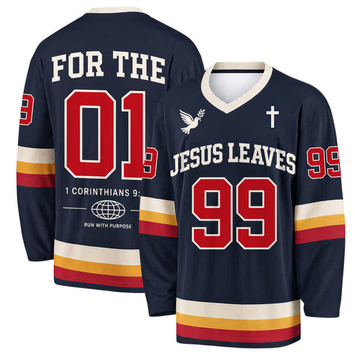 Christianartworkshop Jesus Leaves 99 Navy Long Sleeve Hockey Jersey - 5XL - image 0