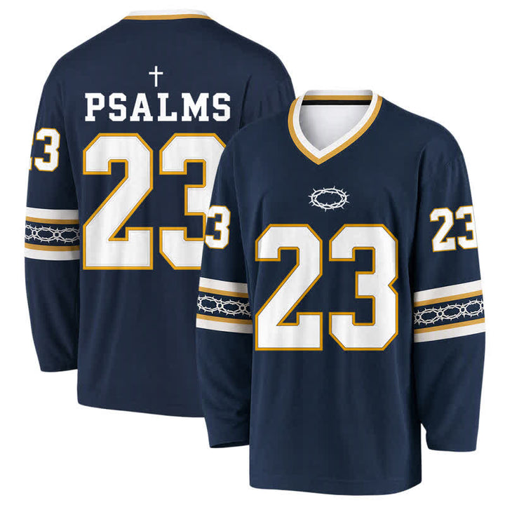 Christianartworkshop Psalms 23 Navy Gold Long Sleeve Hockey Jersey - 5XL - image 0
