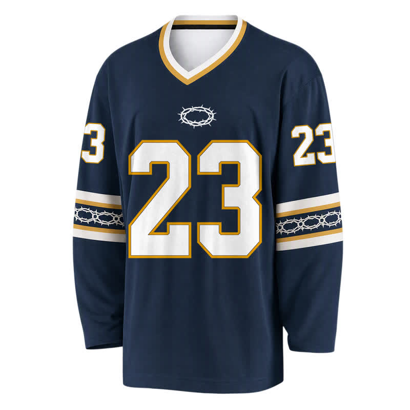 Christianartworkshop Psalms 23 Navy Gold Long Sleeve Hockey Jersey - image 1