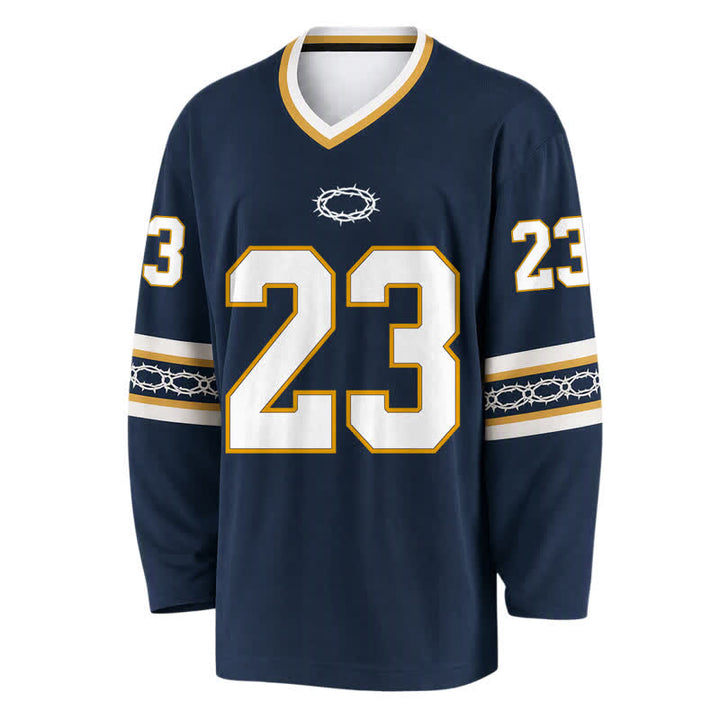 Christianartworkshop Psalms 23 Navy Gold Long Sleeve Hockey Jersey - image 1