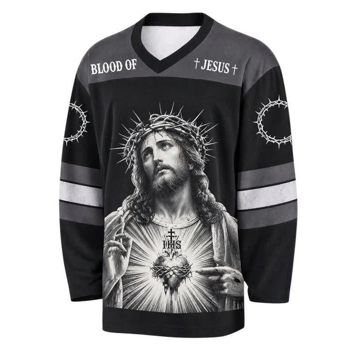 Christianartworkshop Jesus Sacred Heart Streetwear Long Sleeve Hockey Jersey - image 1