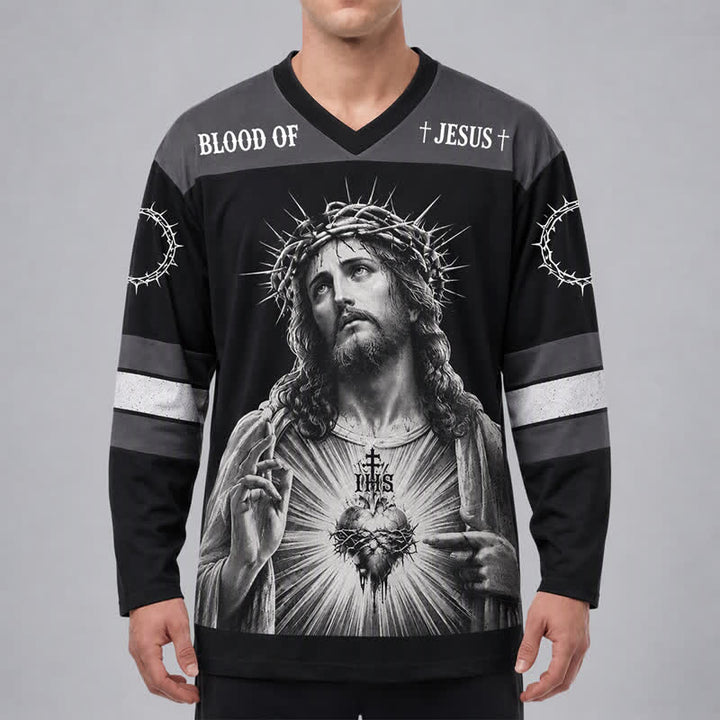 Christianartworkshop Jesus Sacred Heart Streetwear Long Sleeve Hockey Jersey - image 3