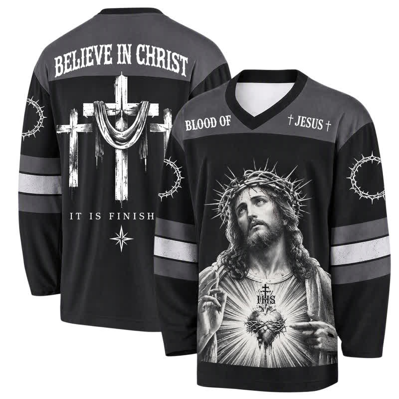 Christianartworkshop Jesus Sacred Heart Streetwear Long Sleeve Hockey Jersey - 5XL - image 0