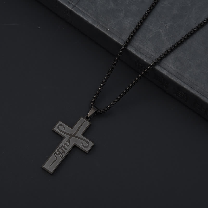 Christianartworkshop Polished Plain Faith Cross Chain Necklace: Token of Gentle Abiding Grace - Black - Box Chain - image 2