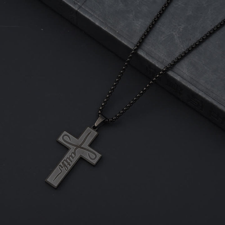 Christianartworkshop Polished Plain Faith Cross Chain Necklace: Token of Gentle Abiding Grace - Black - Box Chain - image 2