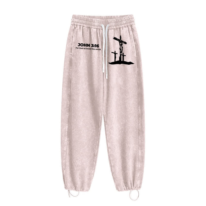 Christianartworkshop John 3:16 Cross Silhouette Blush Washed Sweatpants - image 2