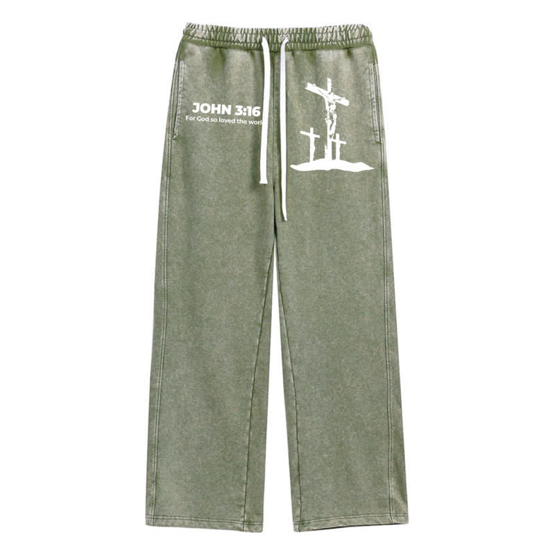 Christianartworkshop John 3:16 Cross Silhouette Blush Washed Sweatpants - Green - 2XL - image 24