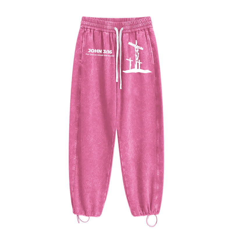 Christianartworkshop John 3:16 Cross Silhouette Blush Washed Sweatpants - image 42