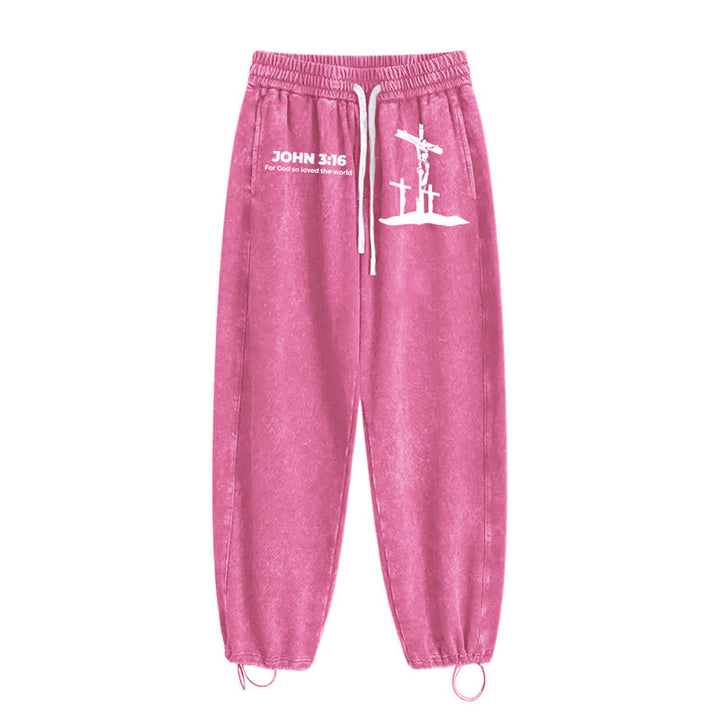 Christianartworkshop John 3:16 Cross Silhouette Blush Washed Sweatpants - image 42