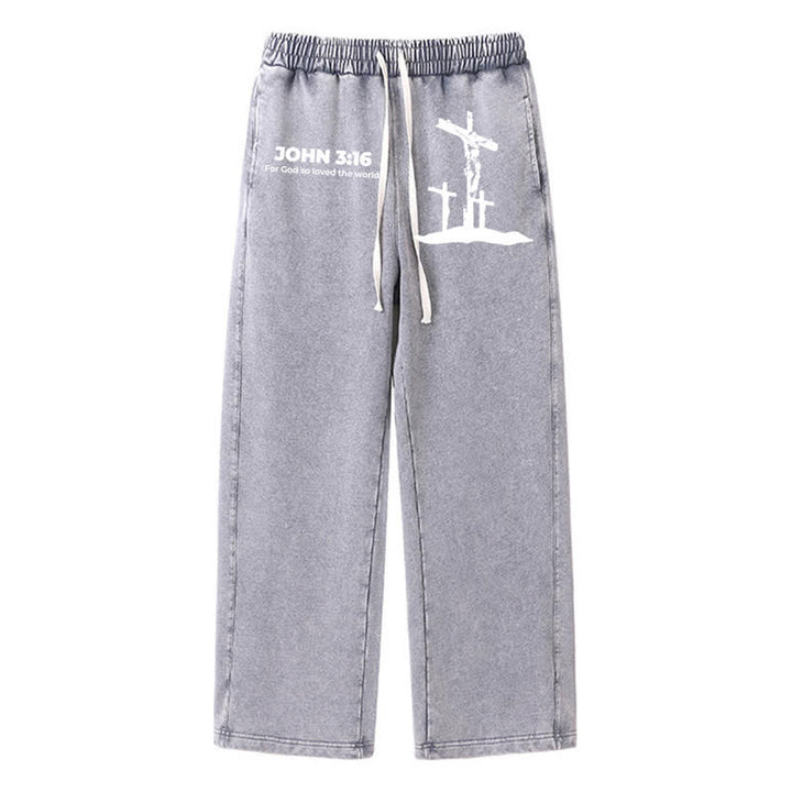 Christianartworkshop John 3:16 Cross Silhouette Blush Washed Sweatpants - Grey - 2XL - image 16
