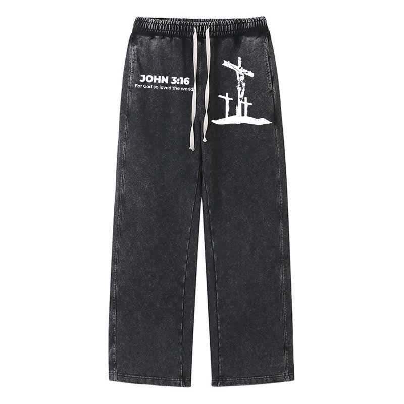 Christianartworkshop John 3:16 Cross Silhouette Blush Washed Sweatpants - Black - 2XL - image 8