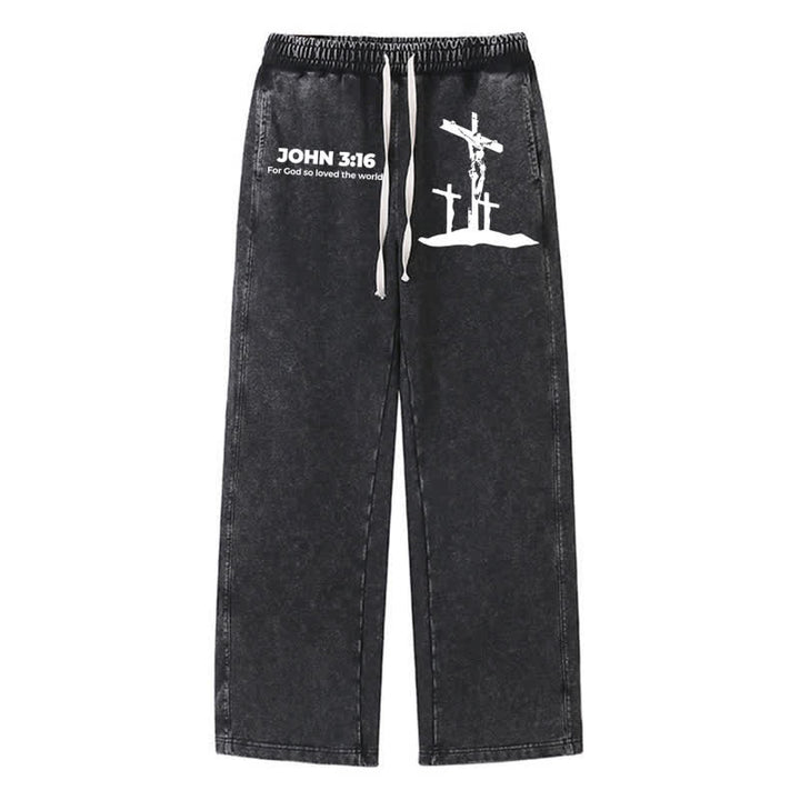 Christianartworkshop John 3:16 Cross Silhouette Blush Washed Sweatpants - Black - 2XL - image 8