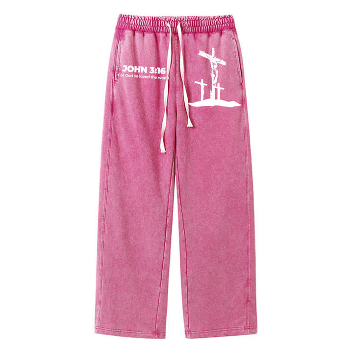 Christianartworkshop John 3:16 Cross Silhouette Blush Washed Sweatpants - Rose - 2XL - image 40