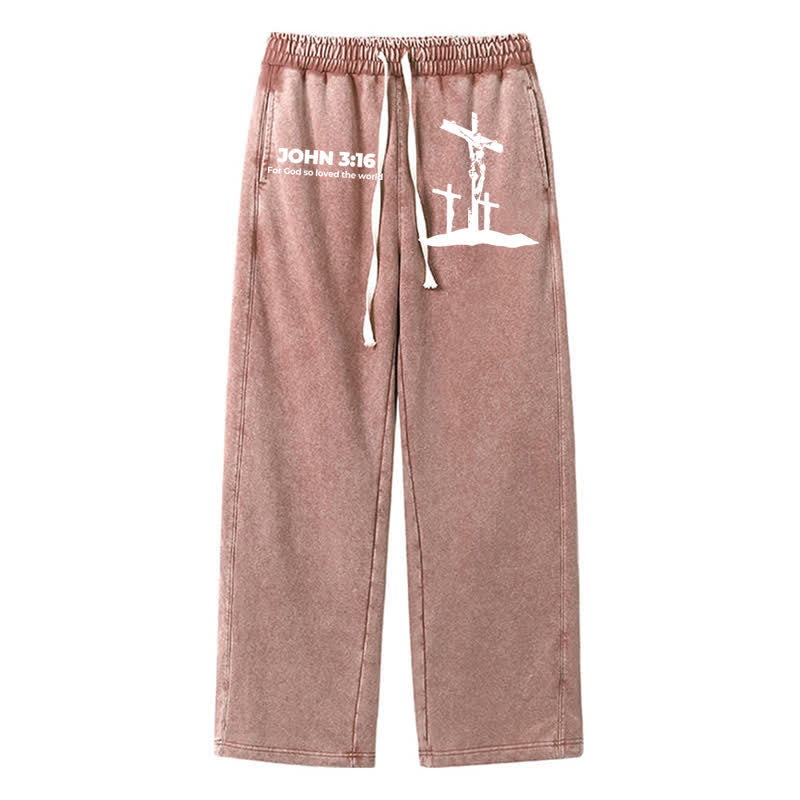 Christianartworkshop John 3:16 Cross Silhouette Blush Washed Sweatpants - Brown - 2XL - image 32