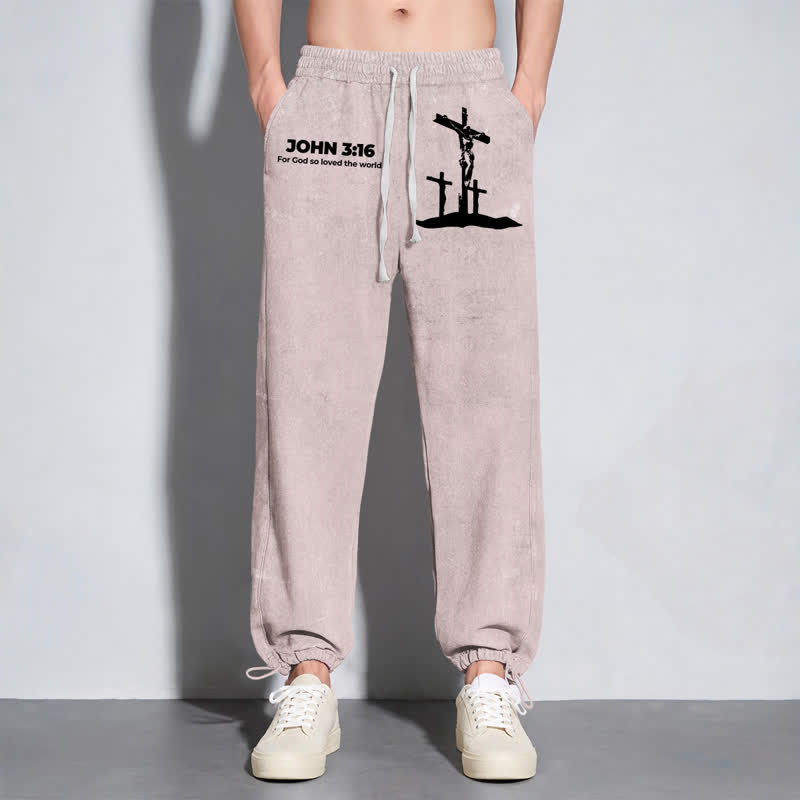 Christianartworkshop John 3:16 Cross Silhouette Blush Washed Sweatpants - image 6