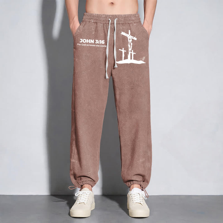 Christianartworkshop John 3:16 Cross Silhouette Blush Washed Sweatpants - image 38