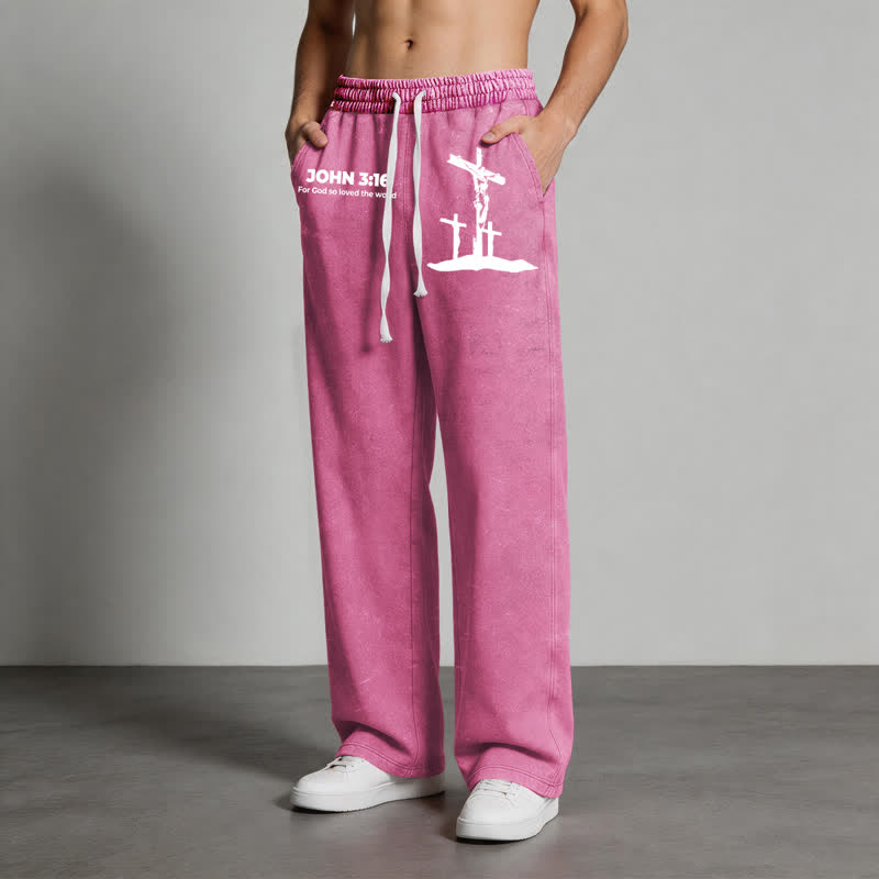 Christianartworkshop John 3:16 Cross Silhouette Blush Washed Sweatpants - image 44