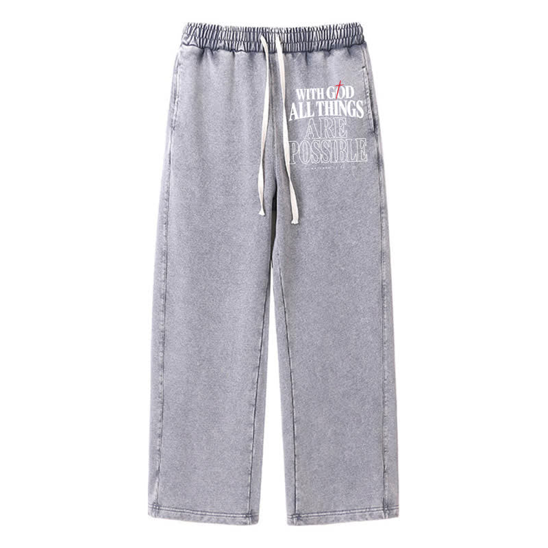 Christianartworkshop With God All Things Are Possible Washed Sweatpants - Grey - 2XL - image 16