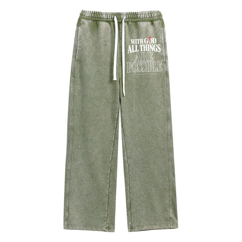 Christianartworkshop With God All Things Are Possible Washed Sweatpants - Green - 2XL - image 24
