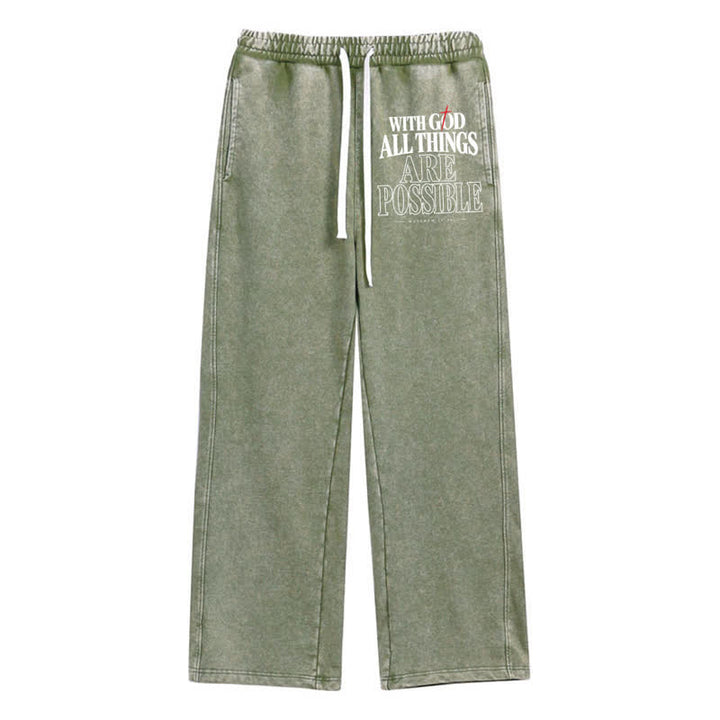 Christianartworkshop With God All Things Are Possible Washed Sweatpants - Green - 2XL - image 24