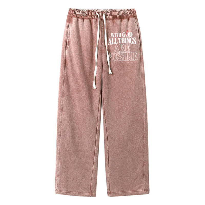 Christianartworkshop With God All Things Are Possible Washed Sweatpants - Brown - 2XL - image 0