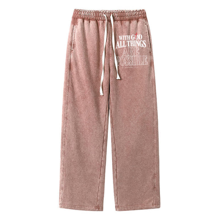 Christianartworkshop With God All Things Are Possible Washed Sweatpants - Brown - 2XL - image 0