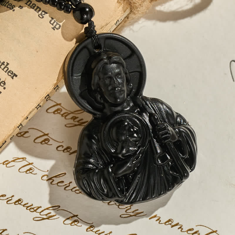 Christianartworkshop Sculpted Glass Jesus Portrait Beaded Necklace: Symbol of Quiet Sacred Blessing - image 9