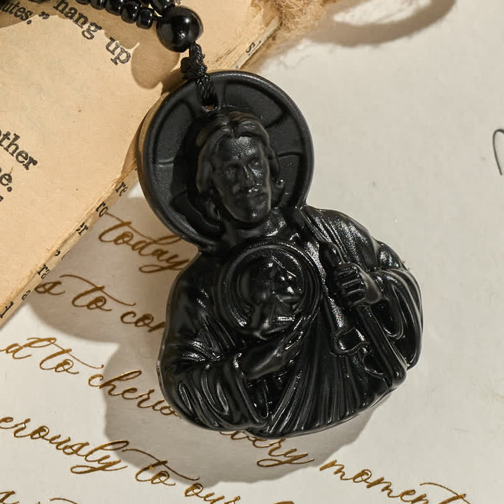 Christianartworkshop Sculpted Glass Jesus Portrait Beaded Necklace: Symbol of Quiet Sacred Blessing - image 9