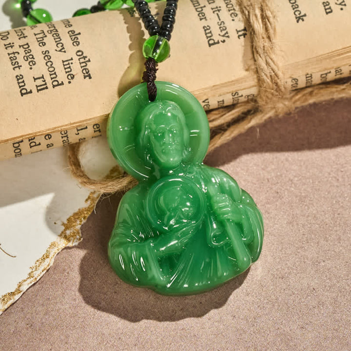 Christianartworkshop Sculpted Glass Jesus Portrait Beaded Necklace: Symbol of Quiet Sacred Blessing - image 5
