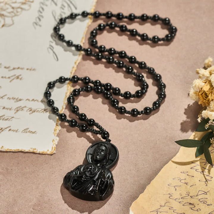 Christianartworkshop Sculpted Glass Jesus Portrait Beaded Necklace: Symbol of Quiet Sacred Blessing - image 7