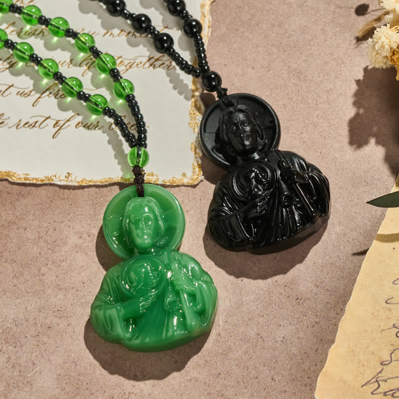 Christianartworkshop Sculpted Glass Jesus Portrait Beaded Necklace: Symbol of Quiet Sacred Blessing - image 0