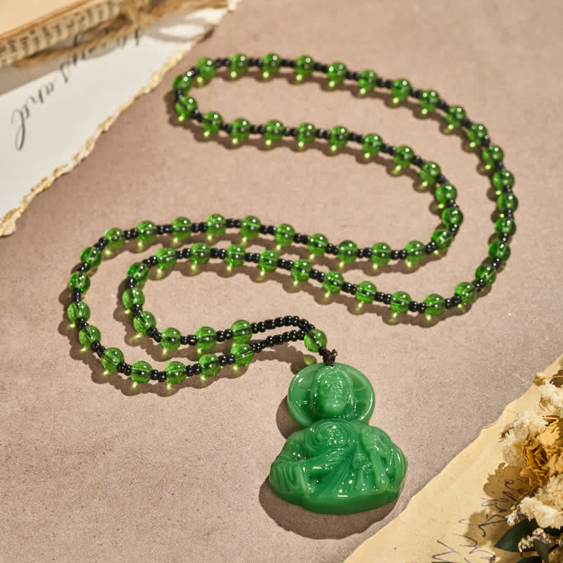 Christianartworkshop Sculpted Glass Jesus Portrait Beaded Necklace: Symbol of Quiet Sacred Blessing - Green - image 1