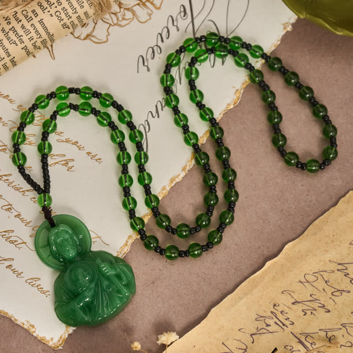 Christianartworkshop Sculpted Glass Jesus Portrait Beaded Necklace: Symbol of Quiet Sacred Blessing - image 3