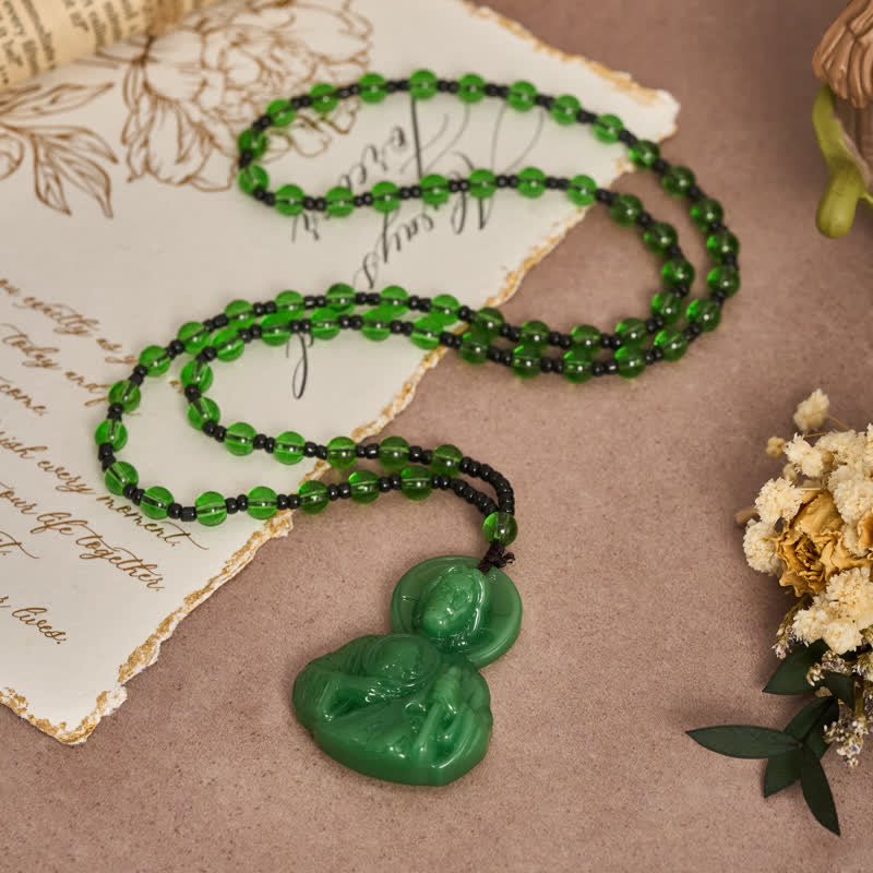 Christianartworkshop Sculpted Glass Jesus Portrait Beaded Necklace: Symbol of Quiet Sacred Blessing - image 2