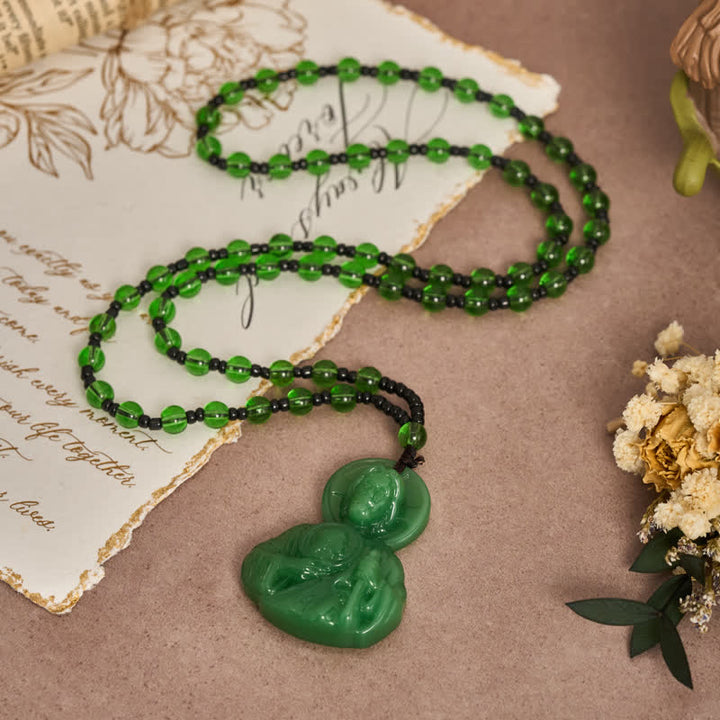 Christianartworkshop Sculpted Glass Jesus Portrait Beaded Necklace: Symbol of Quiet Sacred Blessing - image 2