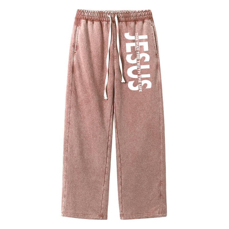 Christianartworkshop Jesus The Way The Truth The Life Washed Sweatpants - Brown - 2XL - image 24