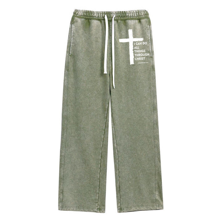 Christianartworkshop Walk By Faith Cross Washed Sweatpants - Green - 2XL - image 0